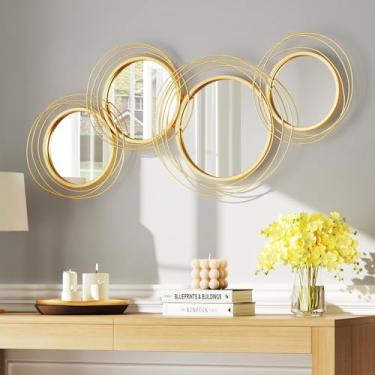 Imagem de Uniclinens Espelho decorativo de parede dourado - Espelho de parede grande com moldura de metal, esculturas de parede de 109 cm x 55 cm, ideal para entrada, lareira, sala de estar, corredor, banheiro