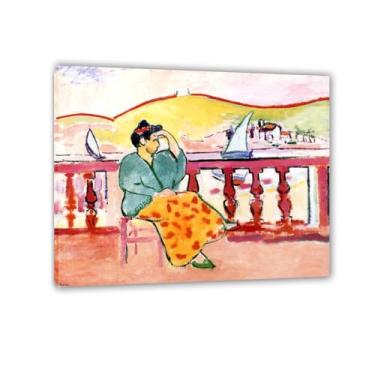 Imagem de Henri Matisse Canvas Wall Art Lady on a Terrace Prints Famosa reprodução de pintura a óleo decoração de parede para sala de estar banheiro Henri Matisse pôster moldura 40x30cm (16x12in)