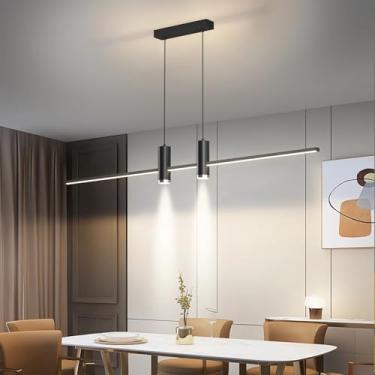 Imagem de Luminária pendente LED linear para ilha de cozinha, com intensidade regulável, controle remoto, lustre para sala de estar, mesa de jantar, bar, escritório, moderna, com altura ajustável (pre