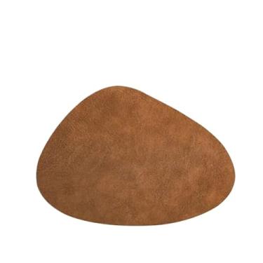 Imagem de Jogo americano irregular resistente ao calor, pratos de couro, tapete de couro, limpável, lavável, tapete de mesa de chá (marrom escuro)