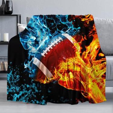 Imagem de Cobertor de lã de pelúcia macio e aconchegante para sofá, cobertor de flanela quente leve e decorativo para todas as estações (101,6 x 127 cm, futebol de fogo e gelo)