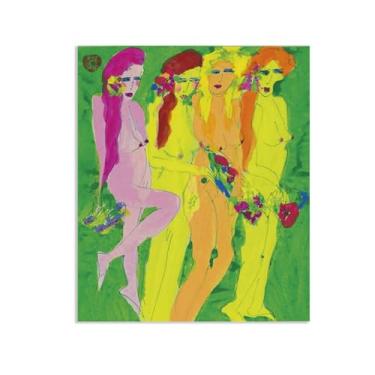 Imagem de SDYJ6GSW Walasse Ting Arte de Parede Quatro Nus Giclee Impressão em Tela de Famosa Pintura Abstrata Colorida Presente para Ela Moderna Decoração do Quarto de Banheiro 105x80cm (41 x 31 polegadas