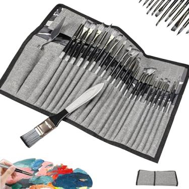 Imagem de 24PCS Kit Pincel Pintura, Pincel Pintura, Pontas com Formatos Variados, Inclui Bolsa de Armazenamento e Espátula