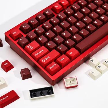 Imagem de KBDiy Conjunto de teclas Jamon PBT Double Shot, 174 teclas vermelhas personalizadas 70% Cherry Profile para teclado mecânico 61/64/68/84/87/100/104/108