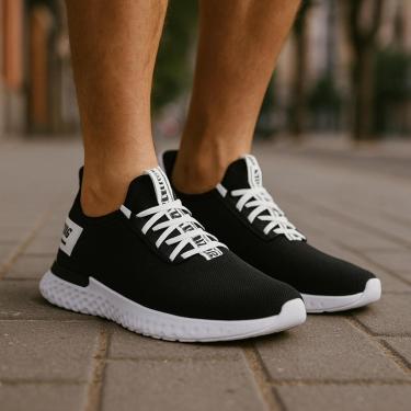 Imagem de Tênis Esportivo Masculino Para Academia De Corrida Caminhada Leve Preto Macio Preto Branco-Masculino