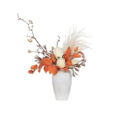 Imagem de CFGH6FDF Conjunto de flores de cerâmica para festa, simulação chinesa, laranja, floral, mesa, armário de TV, arranjo de buquê artificial, jardim