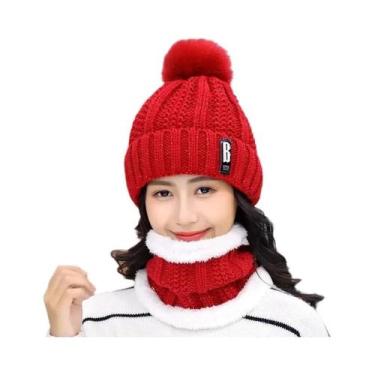 Imagem de Conjunto De Gorro E Cachecol De Inverno Feminino Em Tricô Grosso E Que