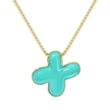 Imagem de KissYan Colar com letras de bolha, banhado a ouro 14 K, pingente de caixa com inicial de balão colorido, joia delicada para presente, Adjustable, Cobre, Sem Pedra Preciosa