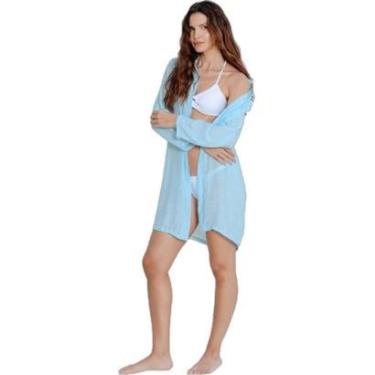 Imagem de Saída De Praia Areia Branca Camisa Baly Azul G-Feminino