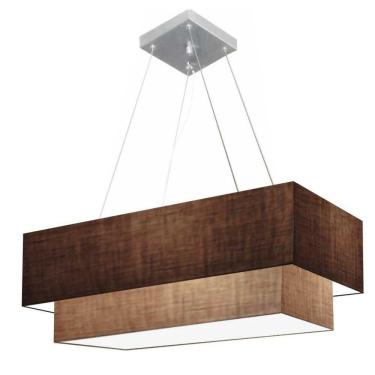 Imagem de Lustre Pendente Duplo Retangular Vivare Md-4322 Cúpula Em Tecido 99x40cm X 80x30cm - Bivolt Café-palha 127/220v