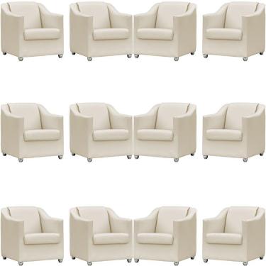 Imagem de Kit 12 Poltronas Mila Corino Cores Pé De Plástico Cromado - Bege Corino