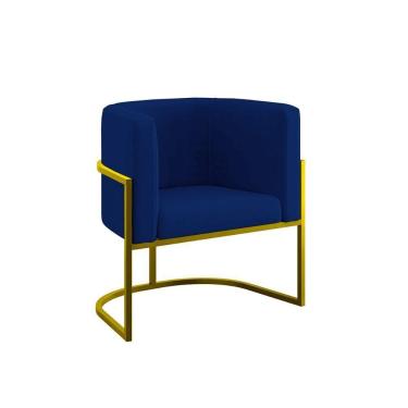 Imagem de Poltrona Cadeira Decorativa Lua Recepção Base De Ferro Gold Azul Marinho