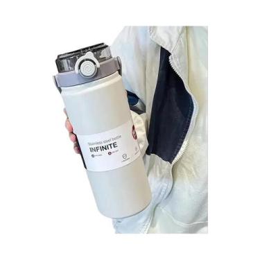 Imagem de Garrafa De Água Grande De Aço Inoxidável De 1,2L Com Canudo, Isolada T