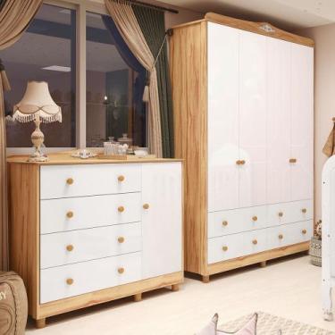 Imagem de Quarto Infantil com Guarda-roupas 4 Portas e Cômoda 1 Porta 100% Mdf M