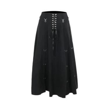 Imagem de Saia Gótica De Cintura Alta Com Faixas Para Mulheres, Estilo Harajuku 