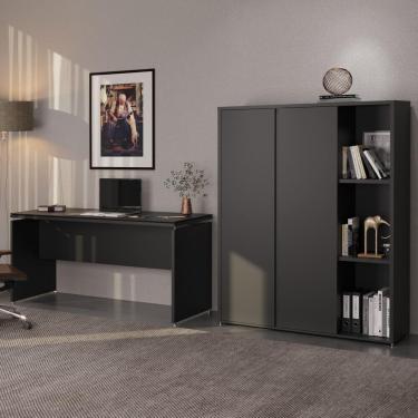Imagem de Conjunto De Escritório Office 2 Peças Mesa Armário Alto Tund - Preto Preto