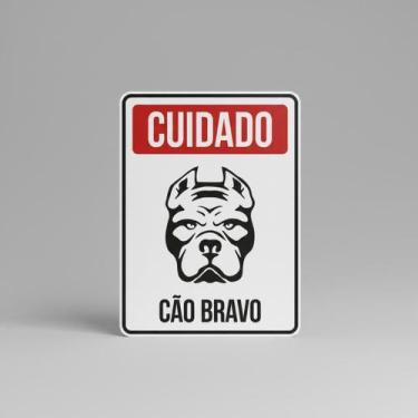 Imagem de Placa Acm Cuidado Cão Bravo Vermelha 18X23 - Sinalizo