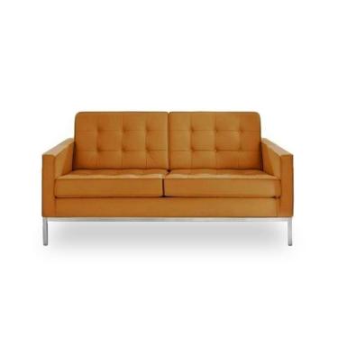 Imagem de Sofá Florence Knoll 2 Lugares Inox em Couro Natural Caramelo