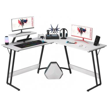 Imagem de Mesa Gamer em L Homall Branco Clássico 130 cm com Suporte para Monitor Grande Removível e Gaveta