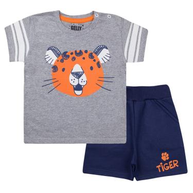 Imagem de Conjunto Bebe Tigre, Manga Curta, Mescla Claro/ Marinho, 3 a 6 Meses, Gaga Baby