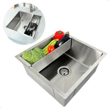 Imagem de Cuba Inox Gourmet 40x40 cm Quadrada Com Cesto Escorredor Cuba De Embut