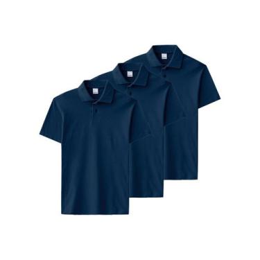 Imagem de Kit com 3 Camisetas Polo Masculina Malwee 1000004425, Azul marinho, GG