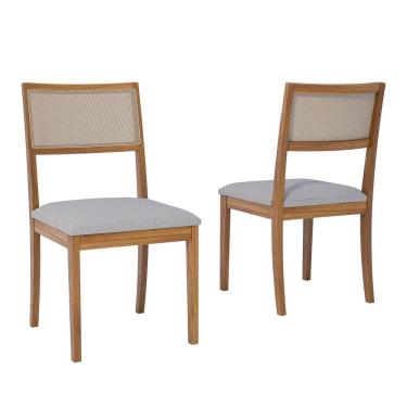 Imagem de Jogo 2 Cadeiras para Sala de Jantar Kiwi Natuame MADEIRA/LINHO CINZA
