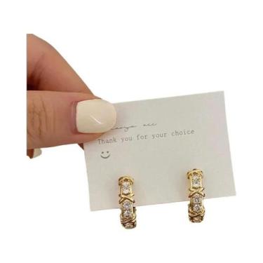 Imagem de Brincos De Argola Hipoalergênicos Femininos Com Zircônia E Cristais Br