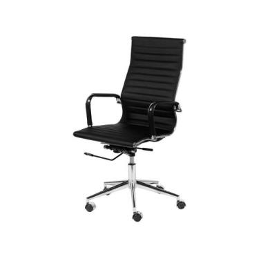 Imagem de Cadeira Boxbit Eames Office Esteirinha Alta P.U. Preta Base Rodízio Cr