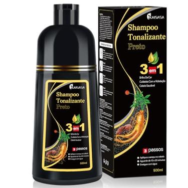Imagem de Shampoo Colorante KAISASA 3 em 1 para Cabelos Grisalhos, Preto, Efeito Semipermanente, com Óleo de Argan e Cúrcuma