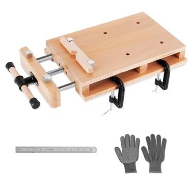 Imagem de Consfly Bancada de trabalho de madeira portátil com régua e 2 braçadeiras, torno de madeira dura para casa e oficinas (50 x 30 cm)