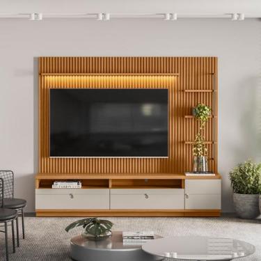 Imagem de Painel para TV até 75 Polegadas Ripado Betina com Rack Bancada e Módul