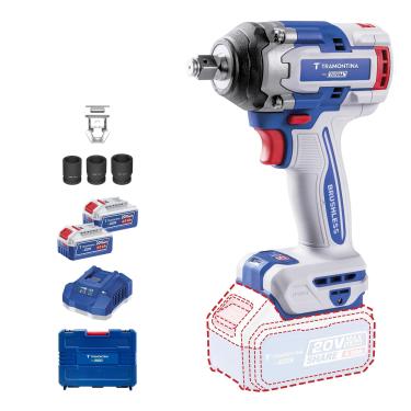 Imagem de Chave de Impacto Tramontina by TOTAL 1/2" 20V 500 N.m Brushless com 2 Baterias 4Ah e Maleta