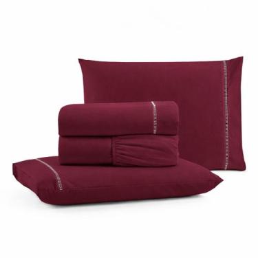Imagem de Jogo de Lençol Queen Premium Soft 600 Fios Micropercal Bordô Ponto Pal
