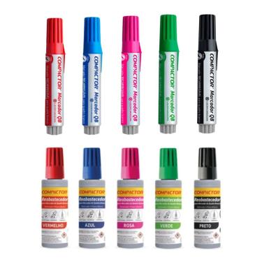Imagem de Pincel para Quadro Branco Compactor QB Compactor Recarregável com Ponta Cônica 2-5 mm K...