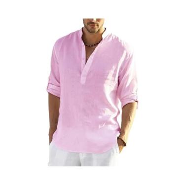 Imagem de Blusa Masculina Casual de Linho e Algodão - Manga Comprida para Primav