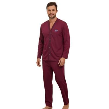 Imagem de Pijama Masculino Aberto Botão Manga Longa e Calça Comprida Inverno Pós
