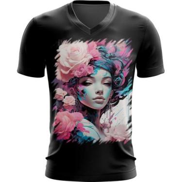 Imagem de Camiseta Gola V Mulher de Rosas Paixão 10 - Kasubeck Store®, INF 12