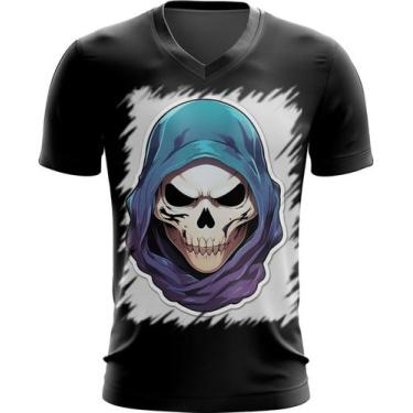 Imagem de Camiseta Gola V Máscara de Caveira Estilosa 5 - Kasubeck Store®, INF 1