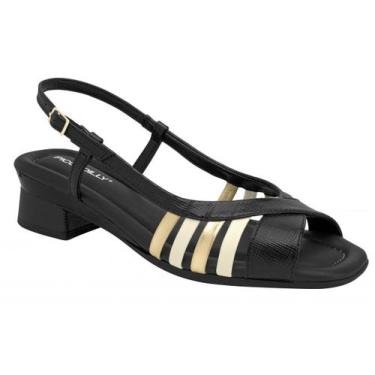 Imagem de Sandália Salto Baixo SlingBack Piccadilly 475013 Feminino, Preto off d