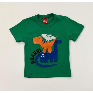 Imagem de Camiseta Infantil Kyly Verde Estampada Dinossauros Malha Algodão Confo