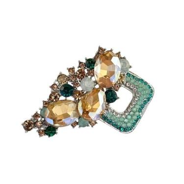 Imagem de Broche Quadrado com Ramos Florais em Pedras Coloridas - Pistache Acess