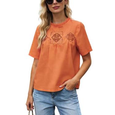 Imagem de Blusa feminina Wefebi de renda de algodão larga de manga curta laranja