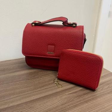 Imagem de Bolsa Feminina Pequena de Mao com Carteira e Alca Ajustavel Vermelho -