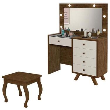 Imagem de Penteadeira Camarim Luna Com Banqueta Malbec Off White - Luapa Móveis