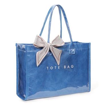 Imagem de Lushandy Bolsa de PVC para mulheres, bolsa grande de plástico para trabalho, papel kraft, impressão de letras, bolsa de ombro para carregar todas as bolsas Hobo (marrom escuro)