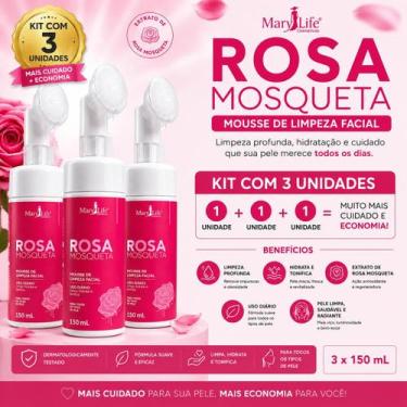 Imagem de Kit C/3 Mousse de Limpeza Facial Rosa Mosqueta Mary Life 150ml Espuma 