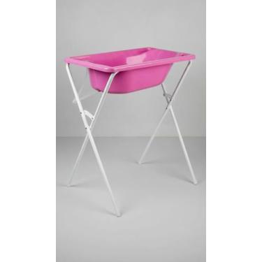 Imagem de Banheira Bebê Dobrável com Suporte e Dreno Rosa - Congratulations Stor