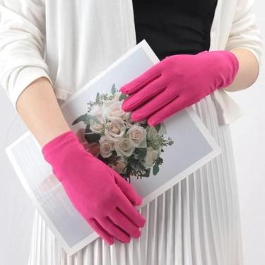 Imagem de Luvas Femininas Elásticas Com Proteção UV Para Dirigir, Pretas E Branc