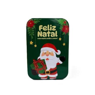 Imagem de Lata De Natal Decorativa Retangular Com Tampa Papai Noel Feliz Natal -